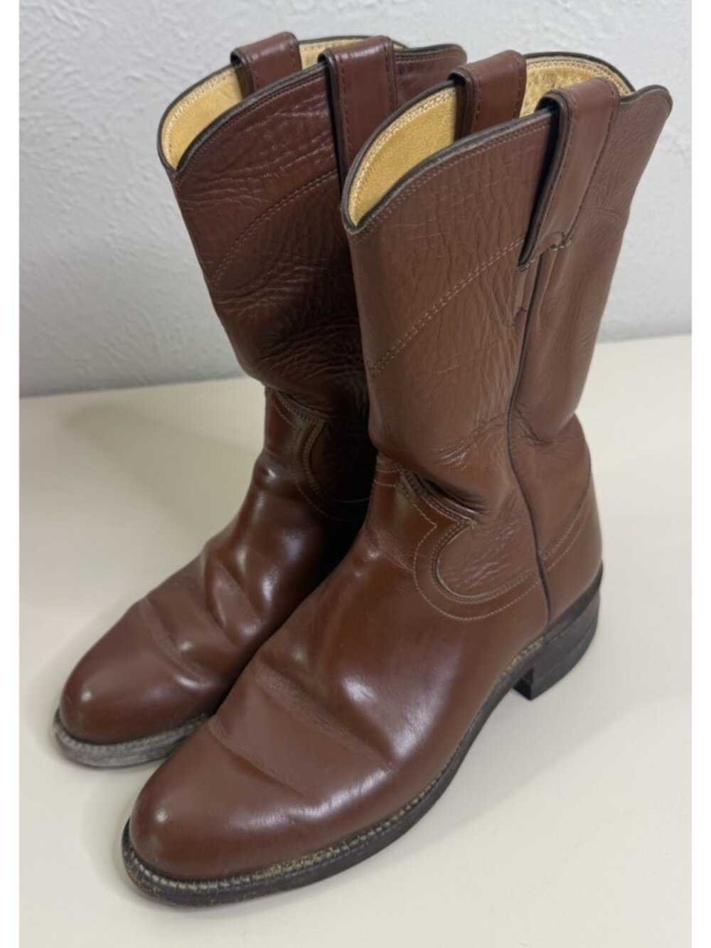 VTG Justin 4.5 C Youth Brown Leather Roper Boots Western GUC